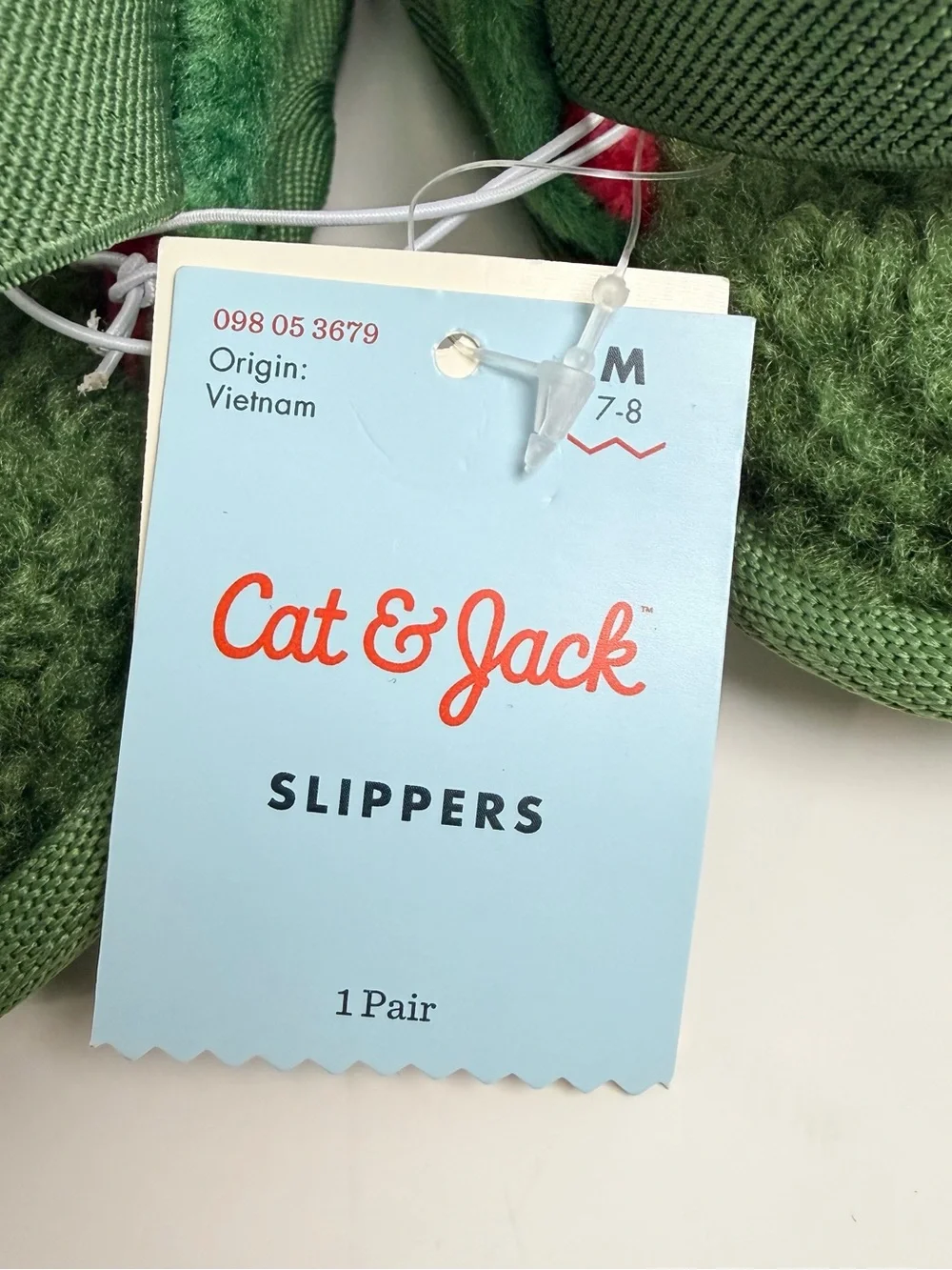 Cat & Jack Green Plush Crocodile Kids Slippers